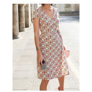 Boden Summer Floral Jersey Wrap Dress Pink Mustard